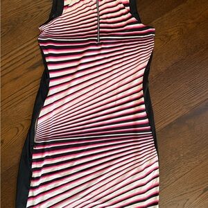 Tail Pink and Black Striped Midi Dress